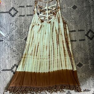 Earthbound Tie-Dye Mini Dress in Brown and Cream